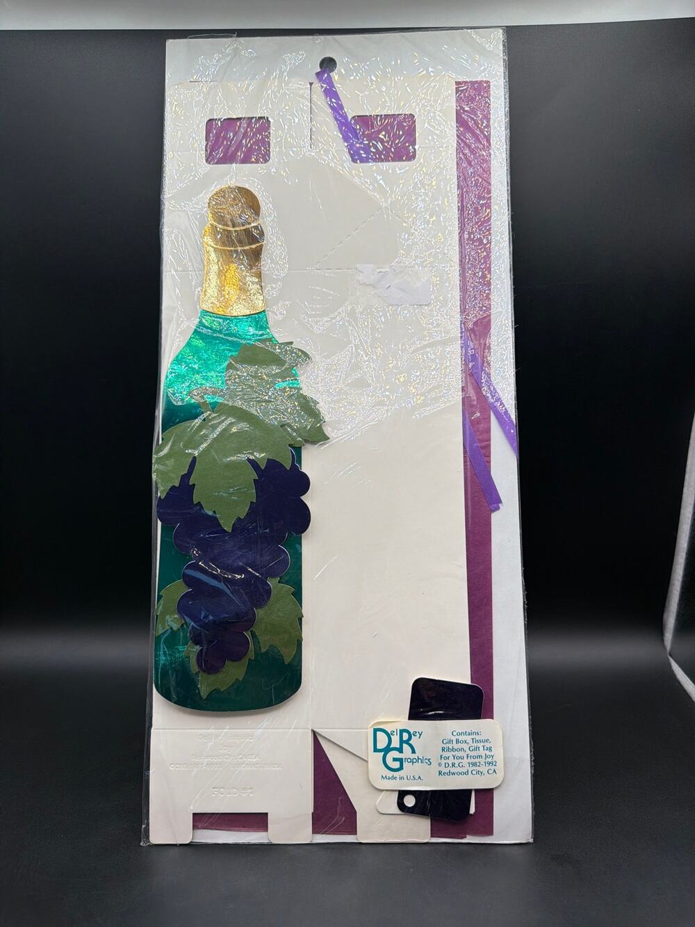 Vintage Del Rey Graphics Wine Bottle Grapes Gift Box Kit NOS 1980s 1990s USA